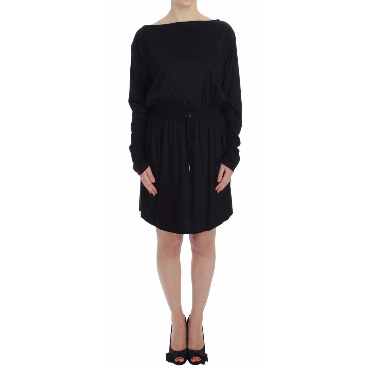 Versace Jeans Black Modal Silk Shift Knee Dress