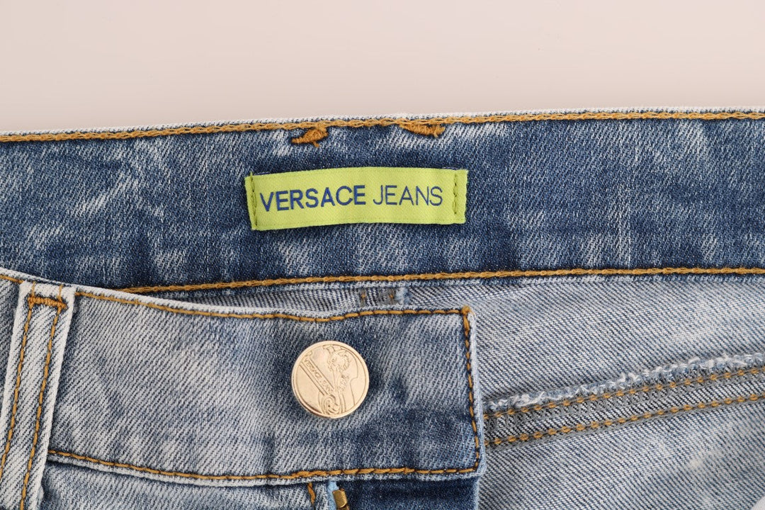 Versace Jeans Blue Wash Torn Stretch Slim Fit