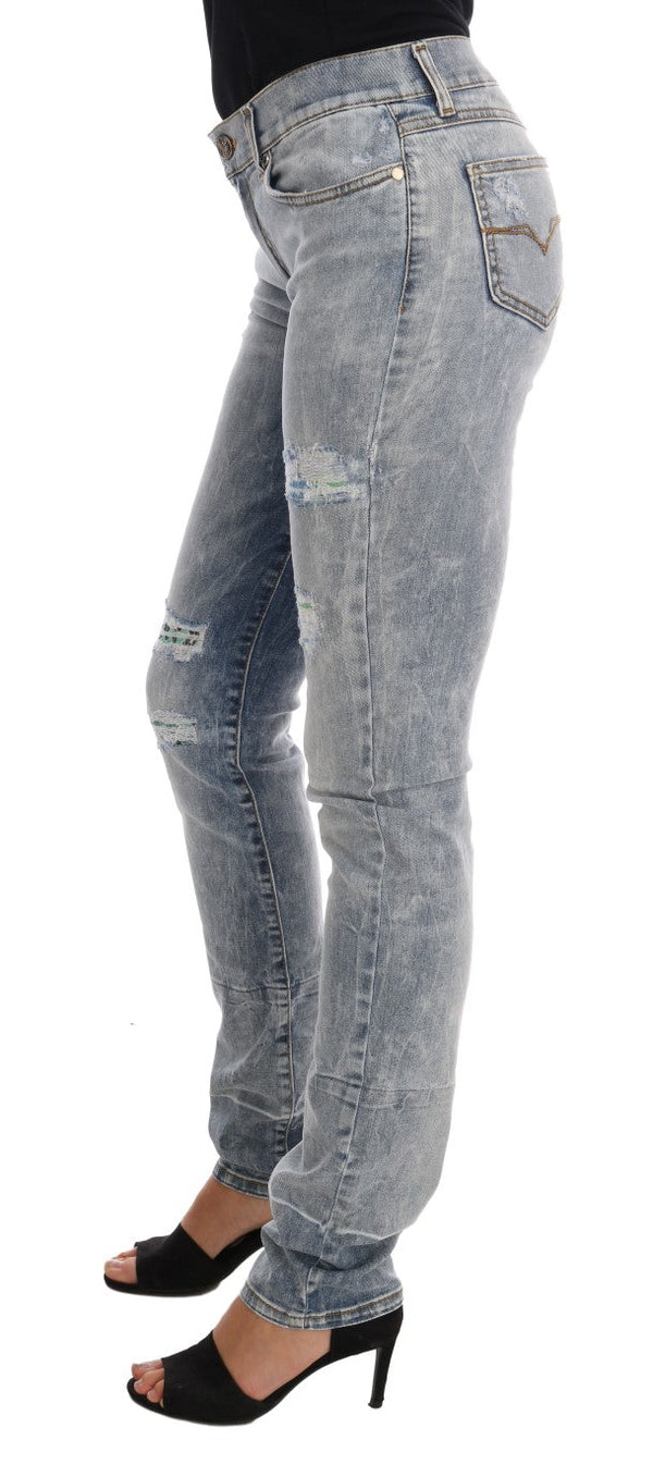 Versace Jeans Blue Wash Torn Stretch Slim Fit