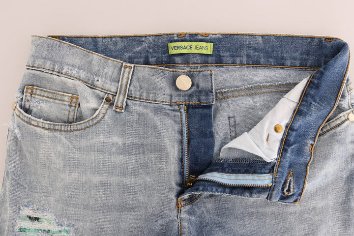 Versace Jeans Blue Wash Torn Stretch Slim Fit