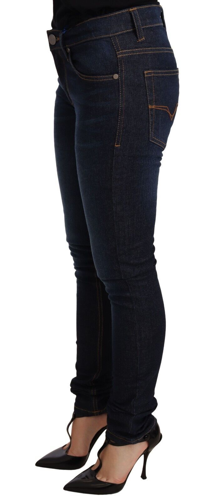 Versace Jeans Dark Blue Cotton Low Waist Skinny Denim