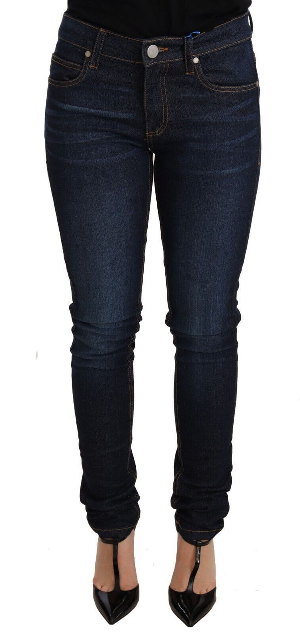 Versace Jeans Dark Blue Cotton Low Waist Skinny Denim