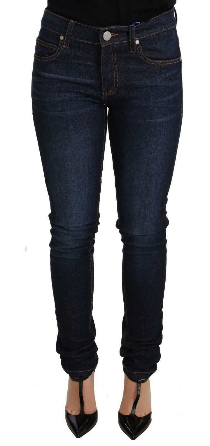 Versace Jeans Dark Blue Cotton Low Waist Skinny Denim