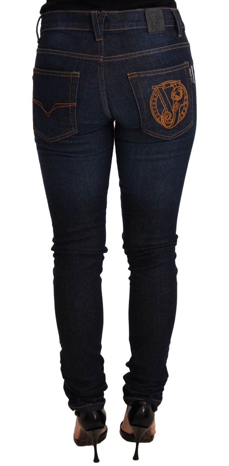 Versace Jeans Dark Blue Cotton Low Waist Skinny Denim