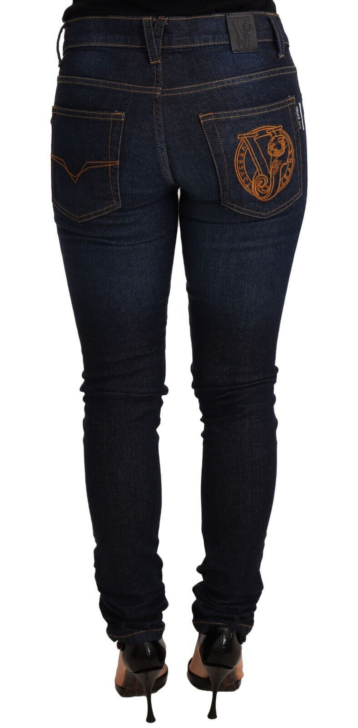Versace Jeans Dark Blue Cotton Low Waist Skinny Denim