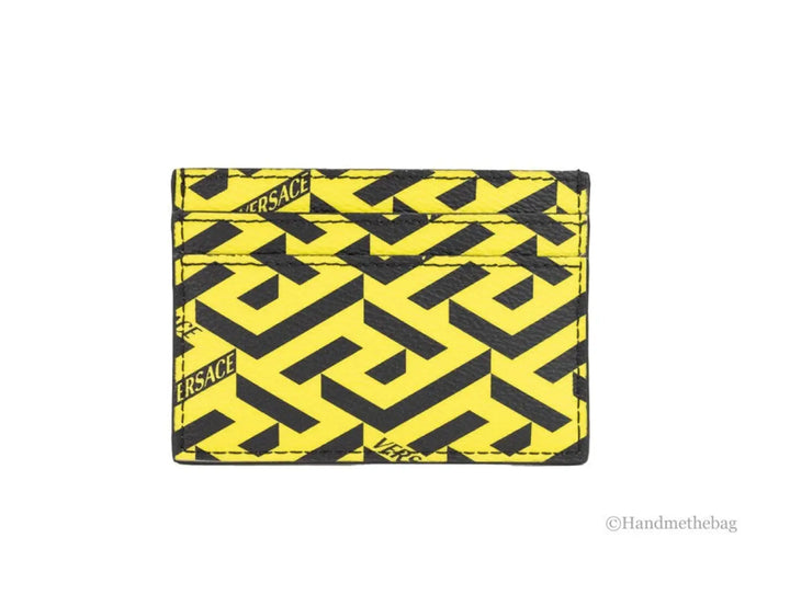 Versace La Greca Pineapple Multicolor Signature Coated Canvas Card Case Wallet