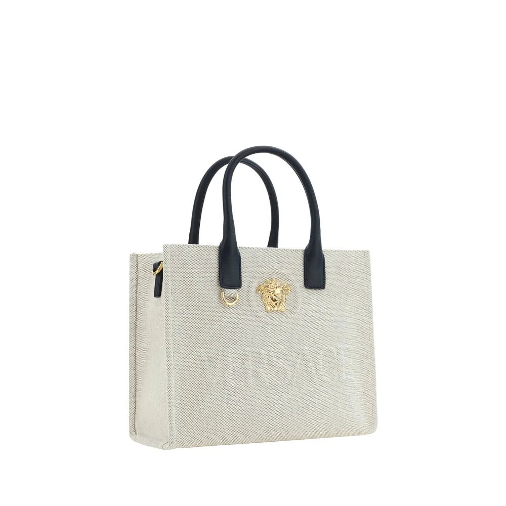Versace La Medusa Cotton Shoulder Bag with Leather Strap