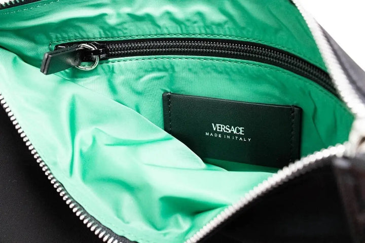 Versace Large Black Nylon Fabric Medusa Convertible Pouch Clutch Wristlet Bag