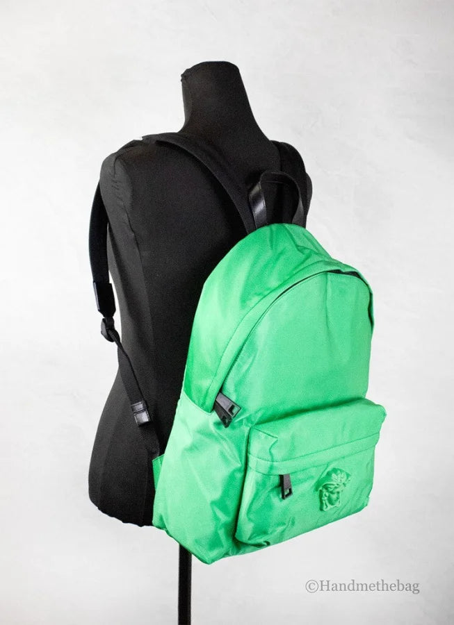Versace - Large Bright Green Nylon Fabric Medusa Shoulder Backpack Bookbag
