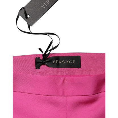 Versace Pink Viscose High-Waist Straight-Leg Trousers