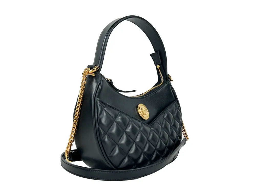 Versace - Quilted Black Leather Half Moon Chain Crossbody Bag