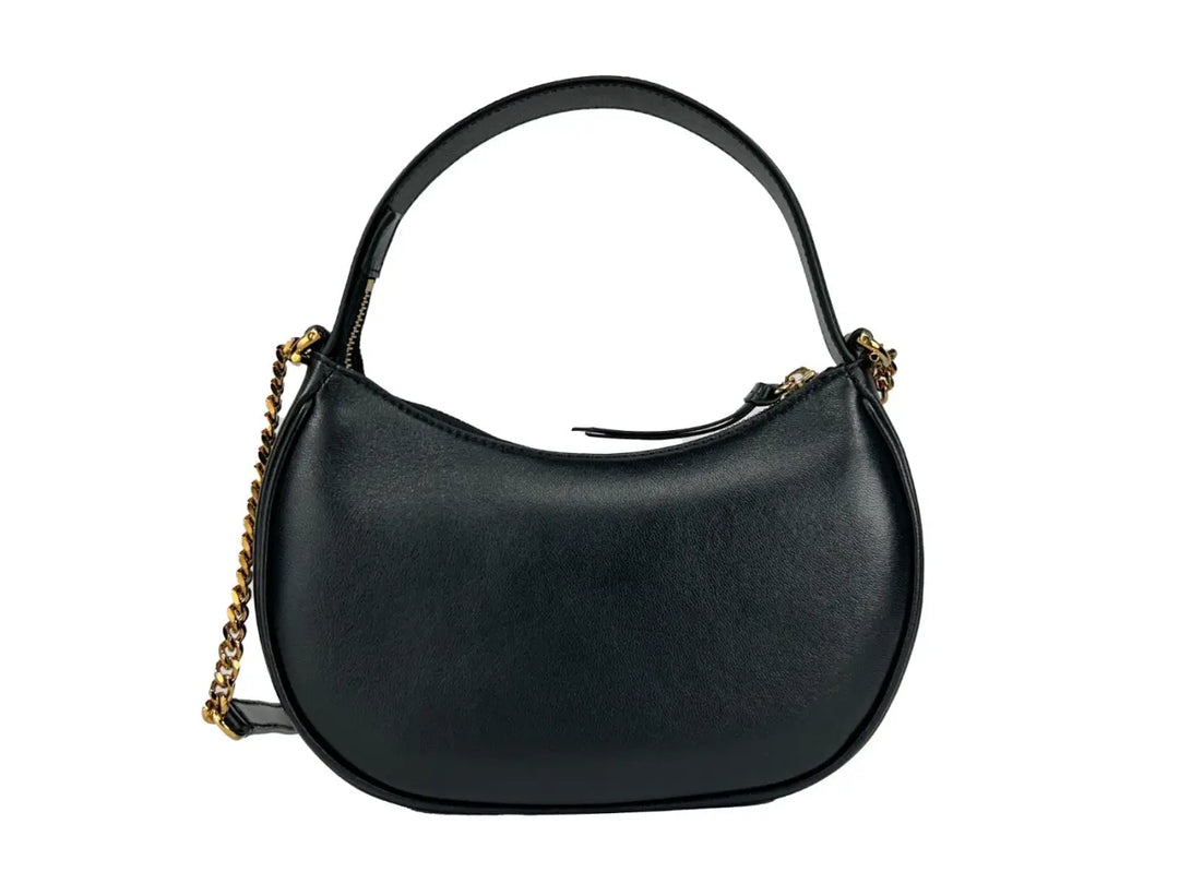 Versace Quilted Black Leather Half Moon Chain Crossbody Bag