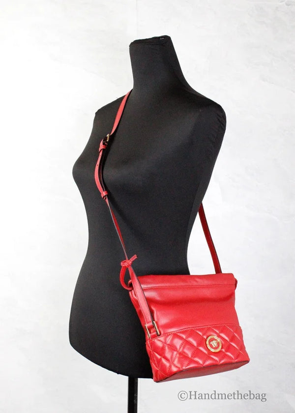 Versace - Red Quilted Leather Drawstring Shoulder Bag Bucket Crossbody Handbag