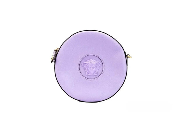 Versace - Round Disco Lilac Pebbled Leather Camera Case Crossbody Bag Purse