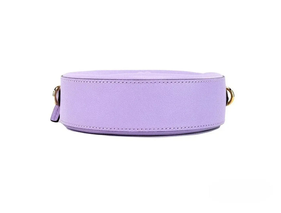Versace Round Disco Lilac Pebbled Leather Camera Case Crossbody Bag Purse