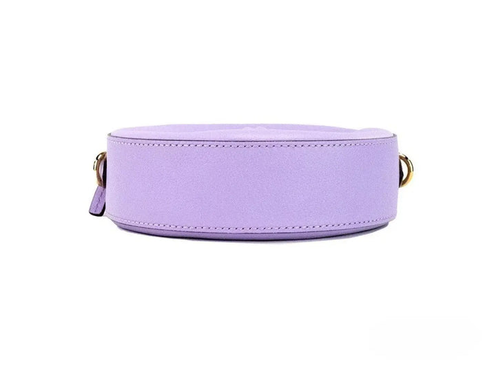 Versace Round Disco Lilac Pebbled Leather Camera Case Crossbody Bag Purse