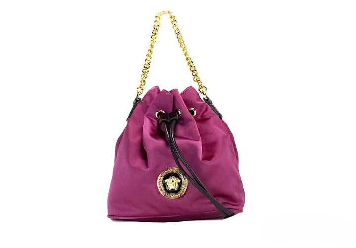 Versace Small Dahlia Nylon Medusa Pendant Bucket Chain Crossbody Bag Purse