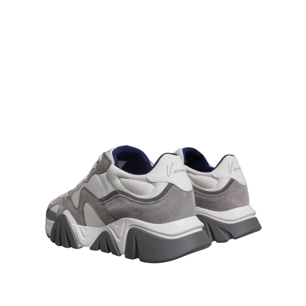 Versace Squalo Gray Leather Mesh Chunky Sneakers Runway Ready