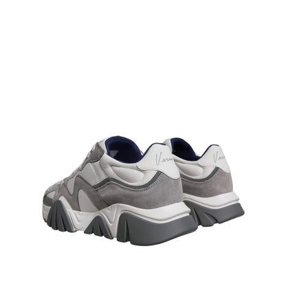 Versace Squalo Gray Leather Mesh Chunky Sneakers Runway Ready