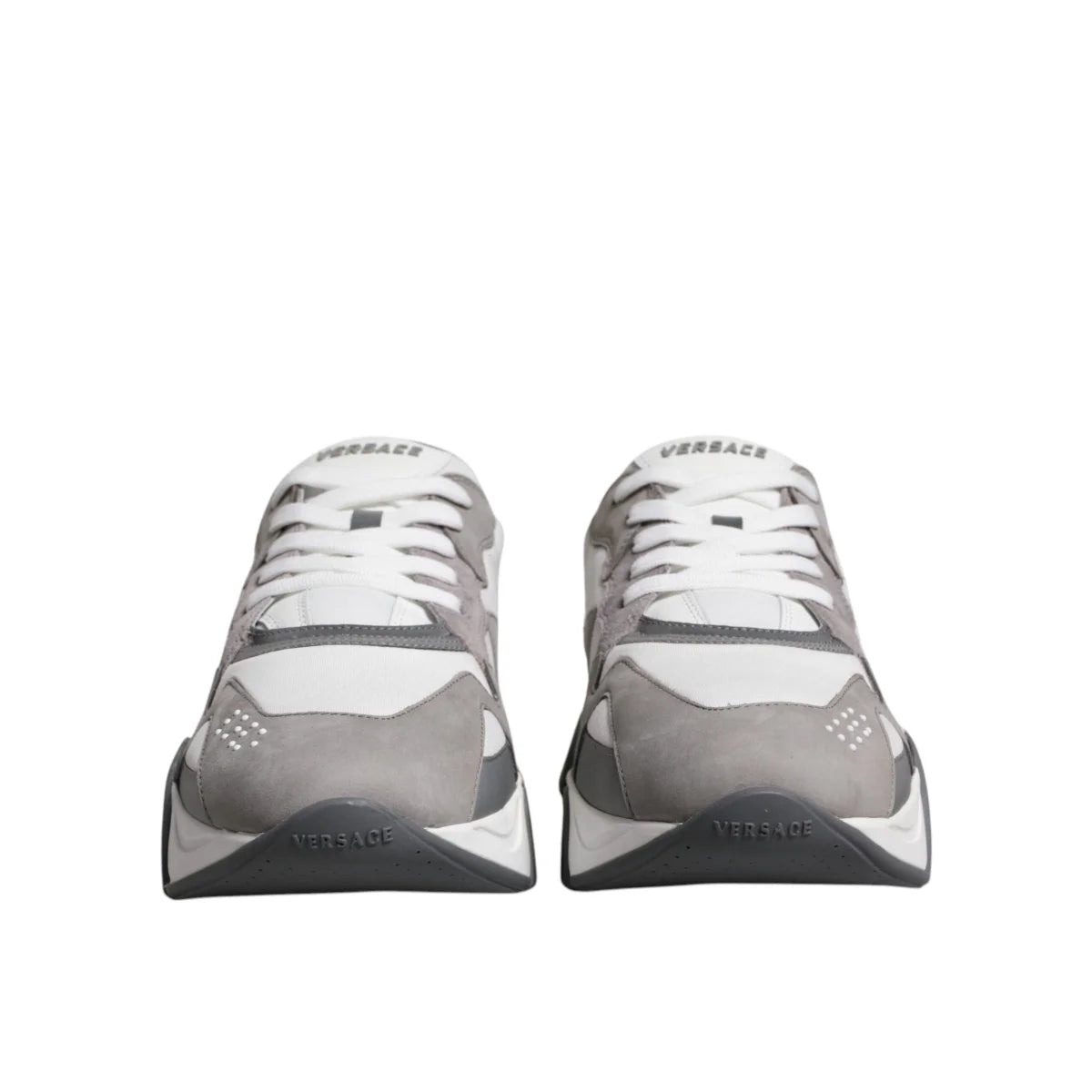 Versace Squalo Gray Leather Mesh Chunky Sneakers Runway Ready