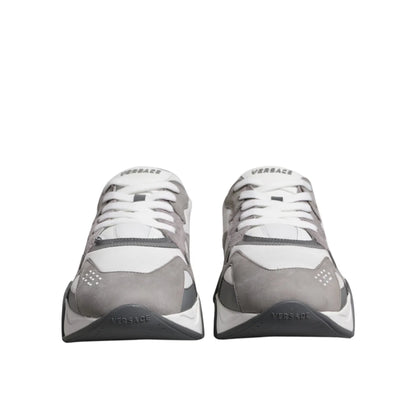 Versace Squalo Gray Leather Mesh Chunky Sneakers Runway Ready
