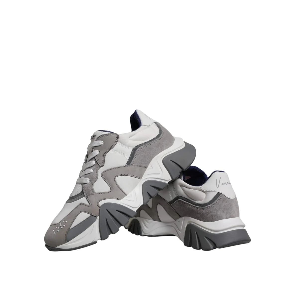 Versace Squalo Gray Leather Mesh Chunky Sneakers Runway Ready