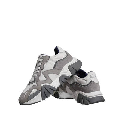 Versace Squalo Gray Leather Mesh Chunky Sneakers Runway Ready