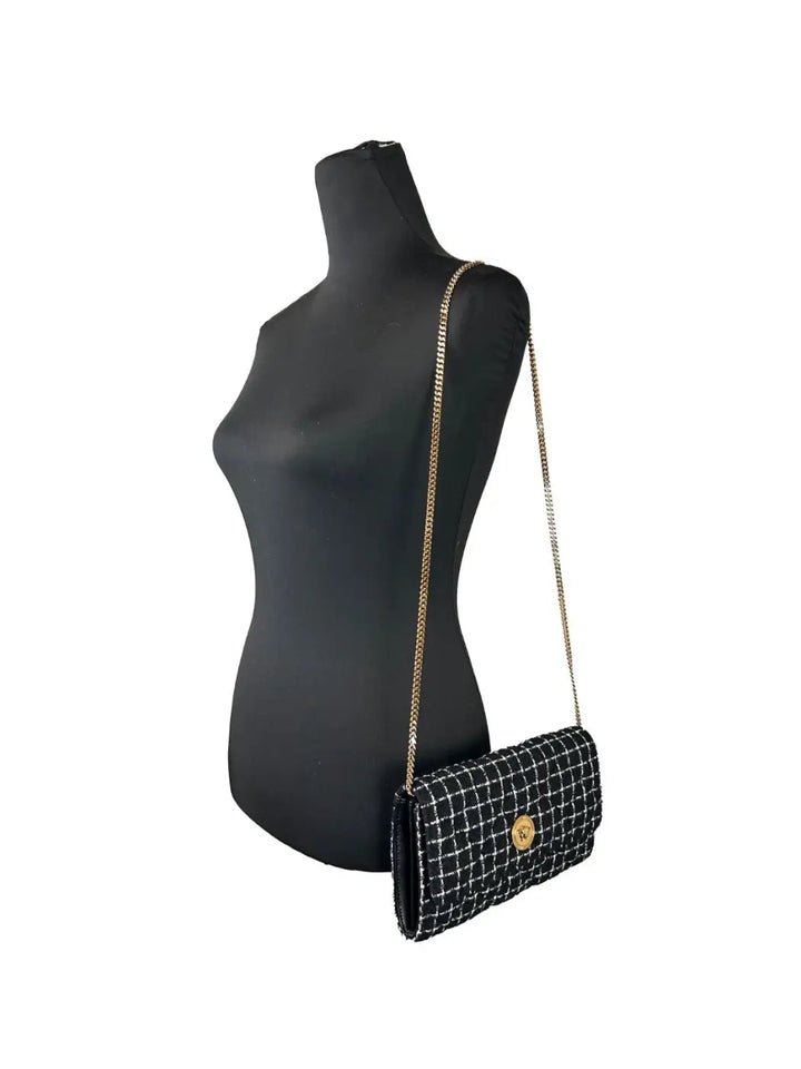 Versace Wallet on a Chain Fabric Black Crossbody Bag