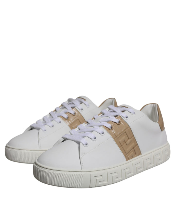 Versace White Brown Greca Print Tpu Low Top Men Sneakers Shoes