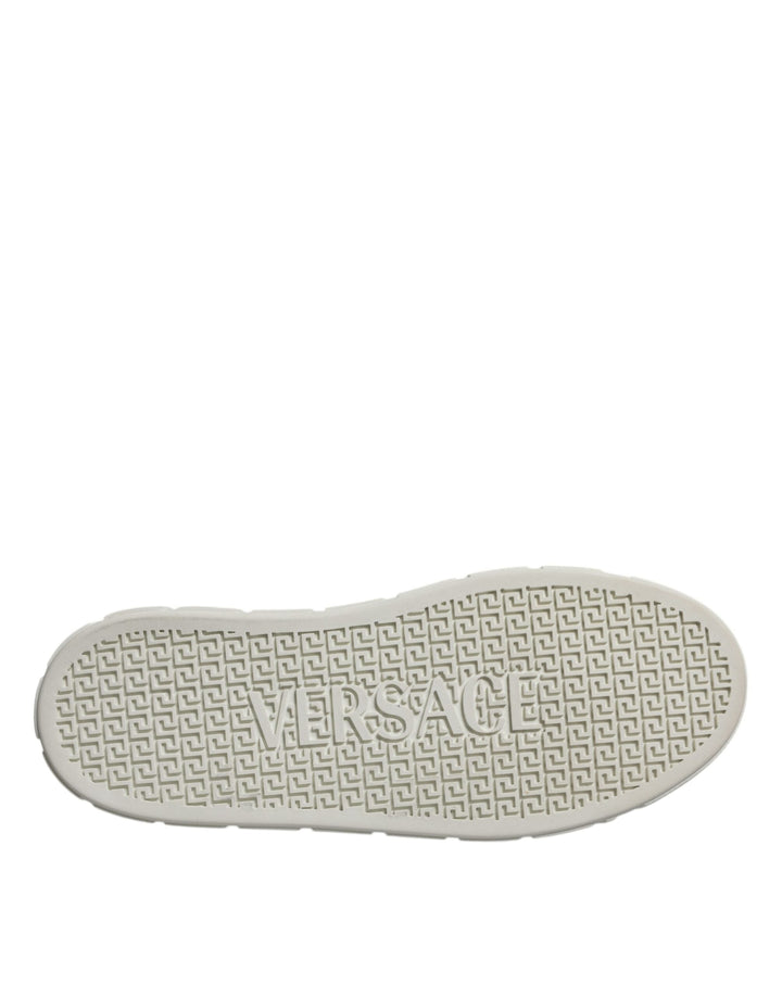 Versace White Brown Greca Print Tpu Low Top Men Sneakers Shoes
