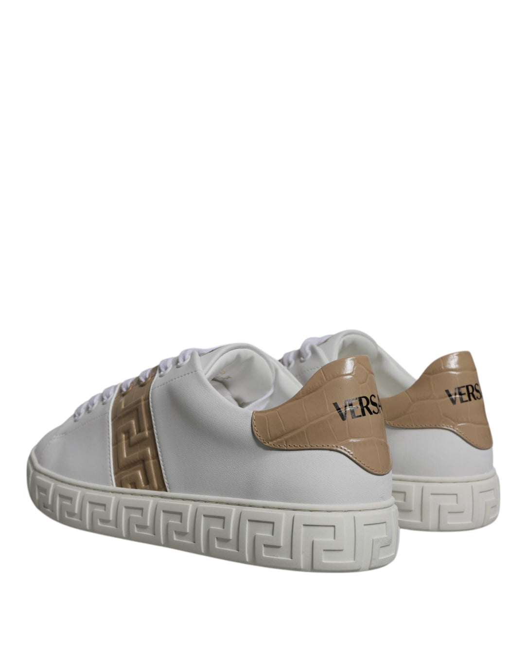 Versace White Brown Greca Print Tpu Low Top Men Sneakers Shoes