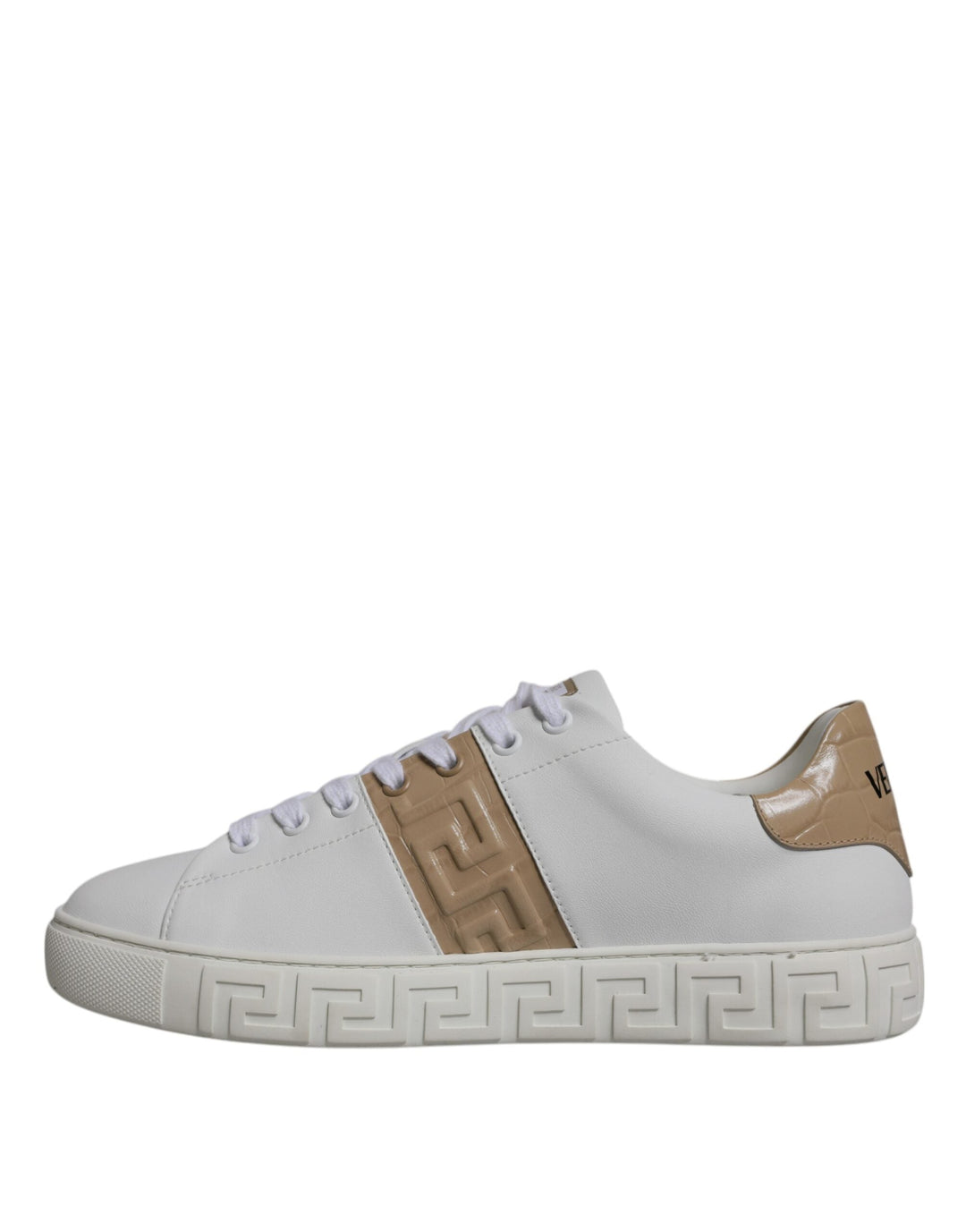 Versace White Brown Greca Print Tpu Low Top Men Sneakers Shoes
