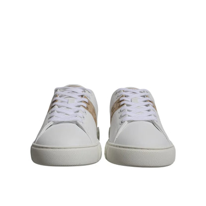 Versace White Brown Platform Sneakers with Signature Greca Detailing