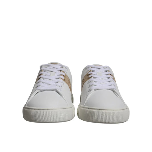 Versace White Brown Platform Sneakers with Signature Greca Detailing