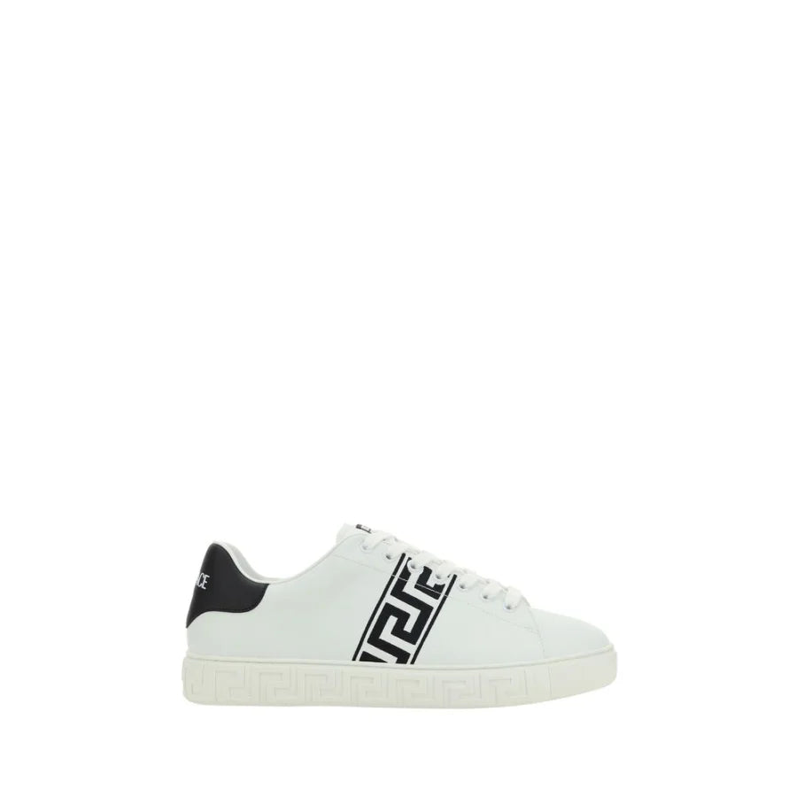 Versace White Calf Leather Bos Taurus Low Top Sneakers
