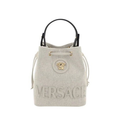 Versace White Fabric Backet Bag