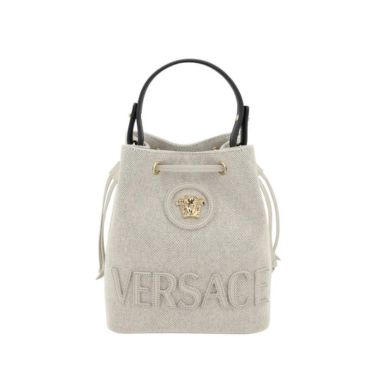 Versace White Fabric Backet Bag