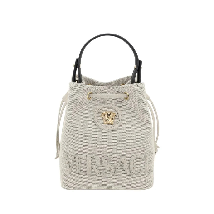 Versace White Fabric Backet Bag