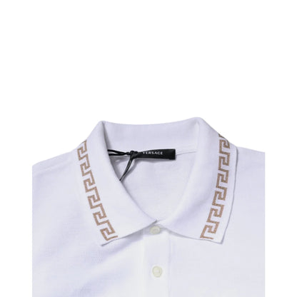 Versace White Viscose Collared Polo with Short Sleeves