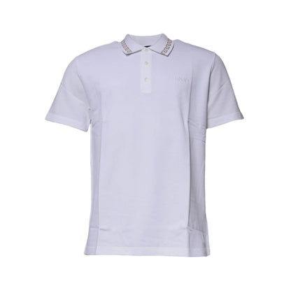 Versace White Viscose Collared Polo with Short Sleeves
