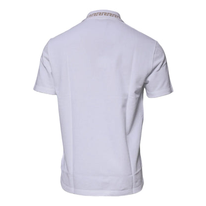 Versace White Viscose Collared Polo with Short Sleeves