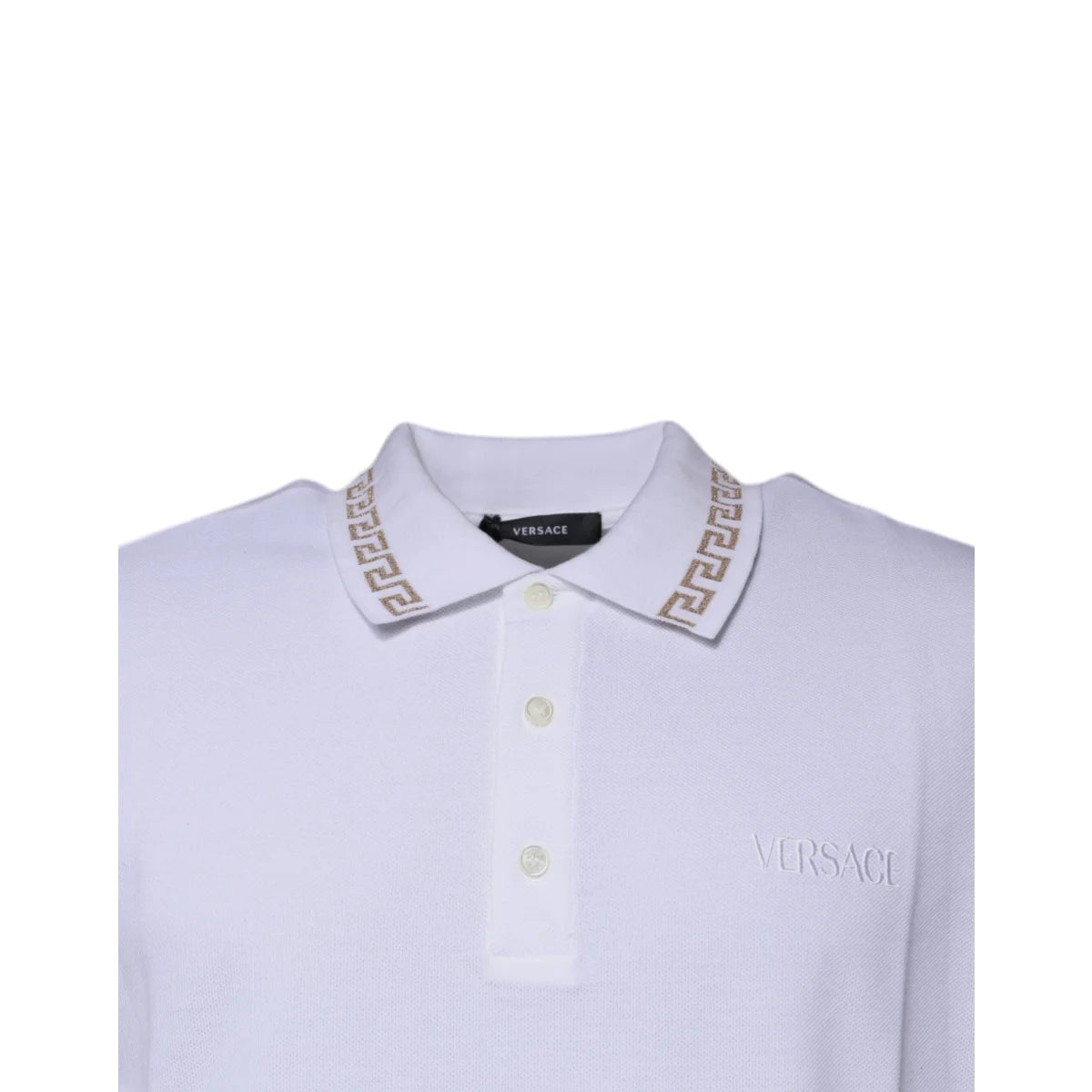 Versace White Viscose Collared Polo with Short Sleeves