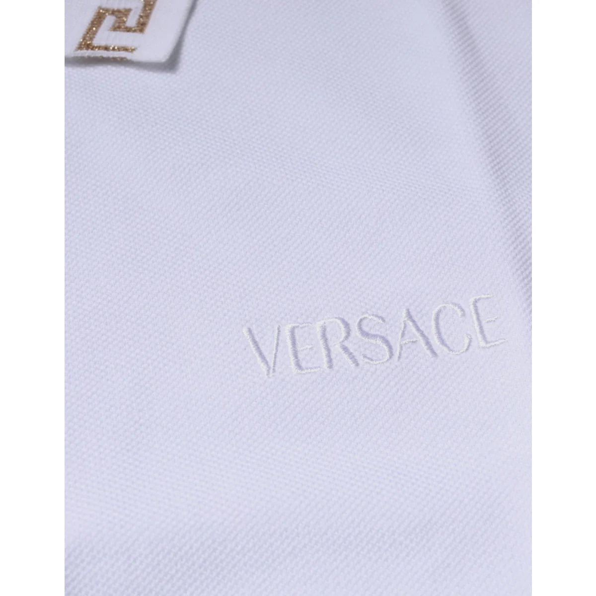 Versace White Viscose Collared Polo with Short Sleeves