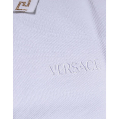 Versace White Viscose Collared Polo with Short Sleeves