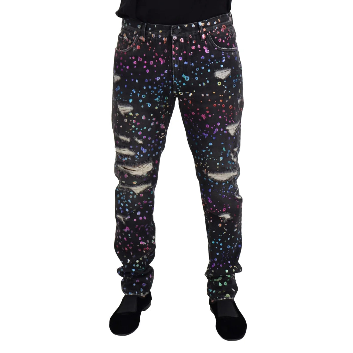 Vibrant Dolce Gabbana Denim Multicolor Print Pants Italian Style Jeans &