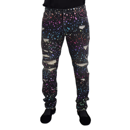 Vibrant Dolce Gabbana Denim Multicolor Print Pants Italian Style Jeans &