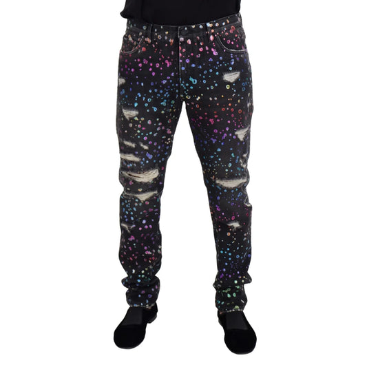 Vibrant Dolce Gabbana Denim Multicolor Print Pants Italian Style Jeans &
