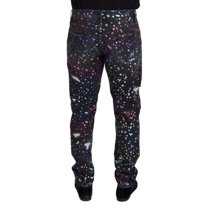 Vibrant Dolce Gabbana Denim Multicolor Print Pants Italian Style Jeans &