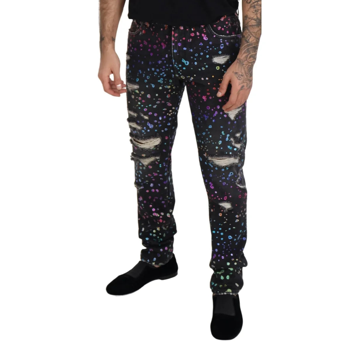 Vibrant Dolce Gabbana Denim Multicolor Print Pants Italian Style Jeans &