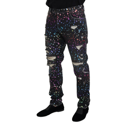Vibrant Dolce Gabbana Denim Multicolor Print Pants Italian Style Jeans &